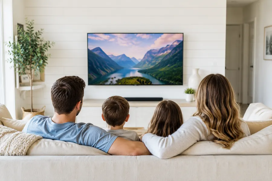 Family streaming and gaming at home on fast internet